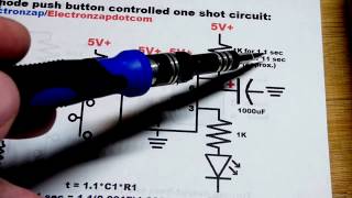 555 timer monostable mode one shot with LED output electronic circuit by electronzap