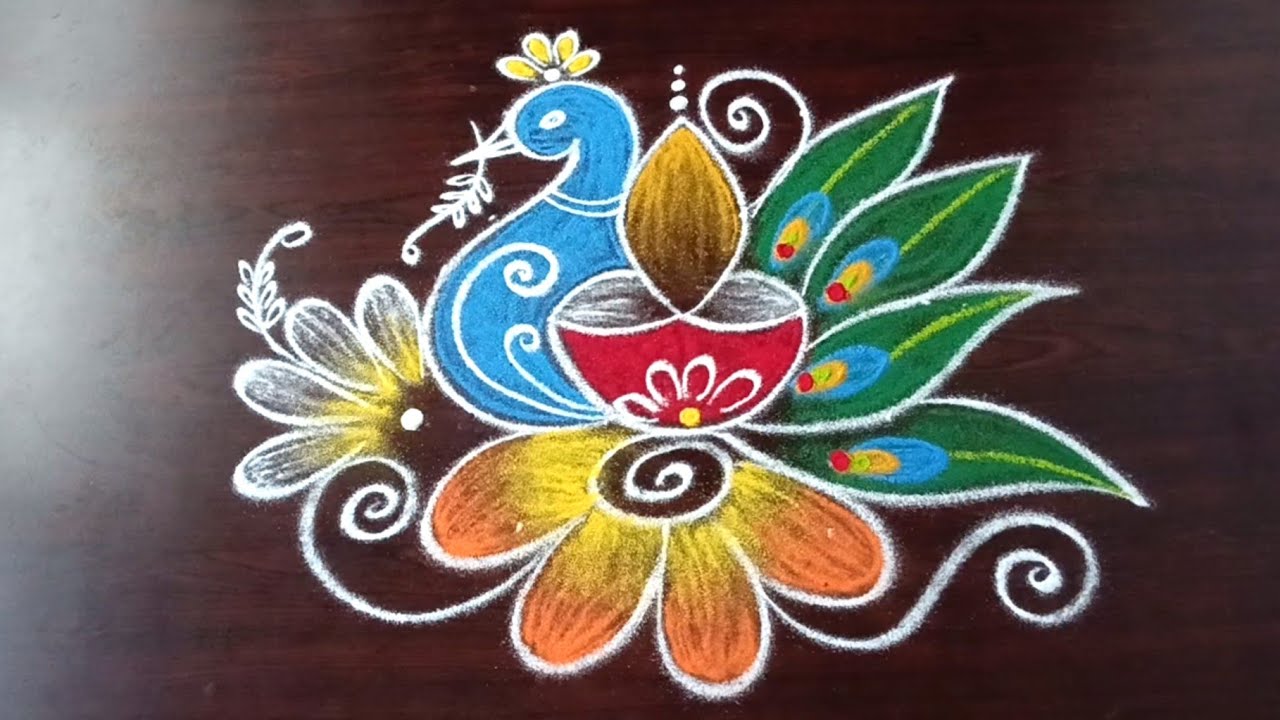 திருக்கார்த்திகை ஸ்பெஷல் மயில் விளக்கு கோலம்/Beautiful peacock rangoli/Karthika powrnami Latha kolam