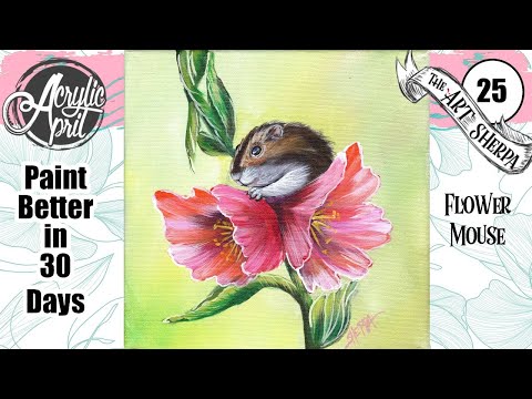 Mouse on a Flower 🌺🌸🌼  CUTE  Acrylic Tutorial Step by Step Day 25   #AcrylicApril2022
