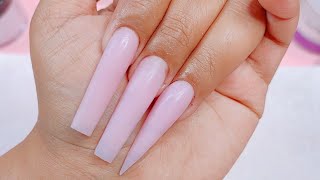 HOW TO: SHAPE, APPLY ACRYLIC, FILE & SHAPE C CURVE NAIL TIPS/ FOR BEGINNERS