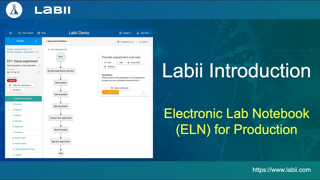 Labii Introduction: Electronic Lab Notebook (ELN) for Production