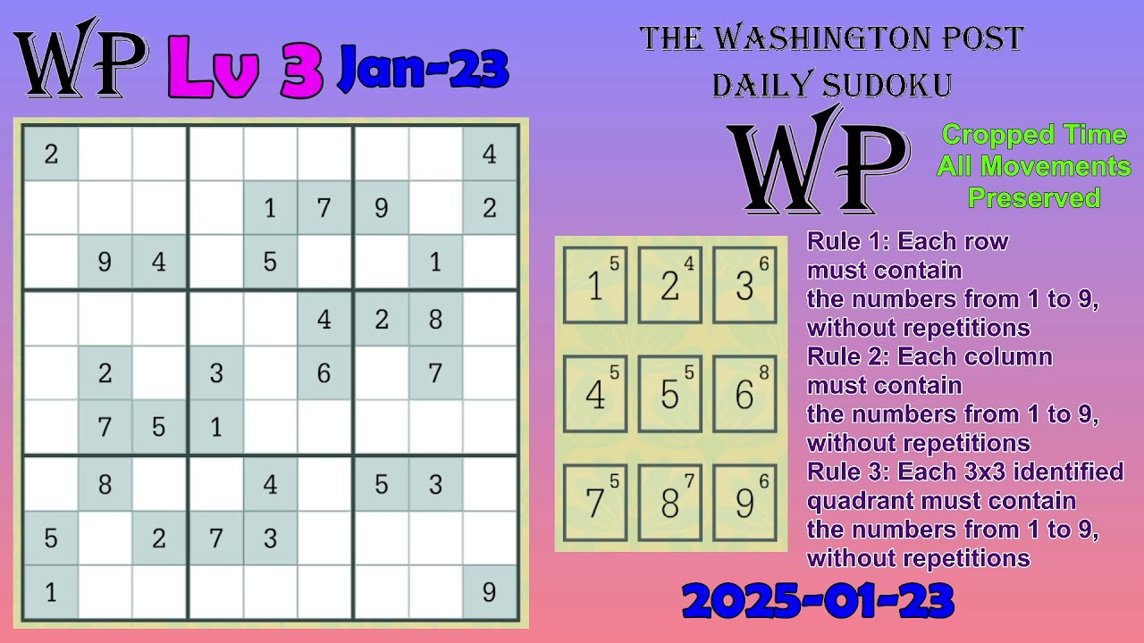 The washington post daily sudoku 2025 01 23 level 3 youtube