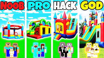 Minecraft: FAMILY BOUNCY CASTLE BUILD CHALLENGE - NOOB vs PRO vs HACKER vs GOD in Minecraft