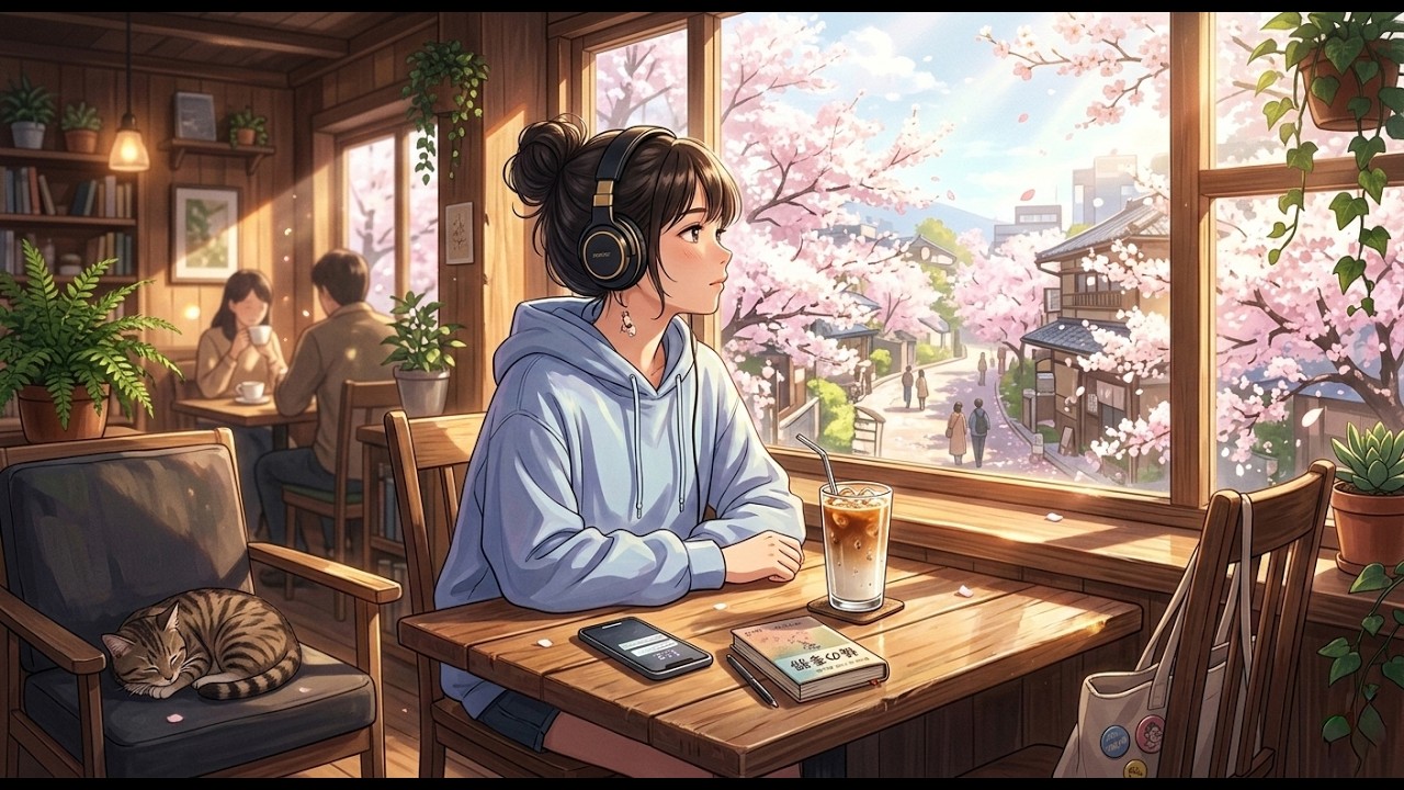 Sakura Breeze 🍃 study with me in a quiet cafe 60 min