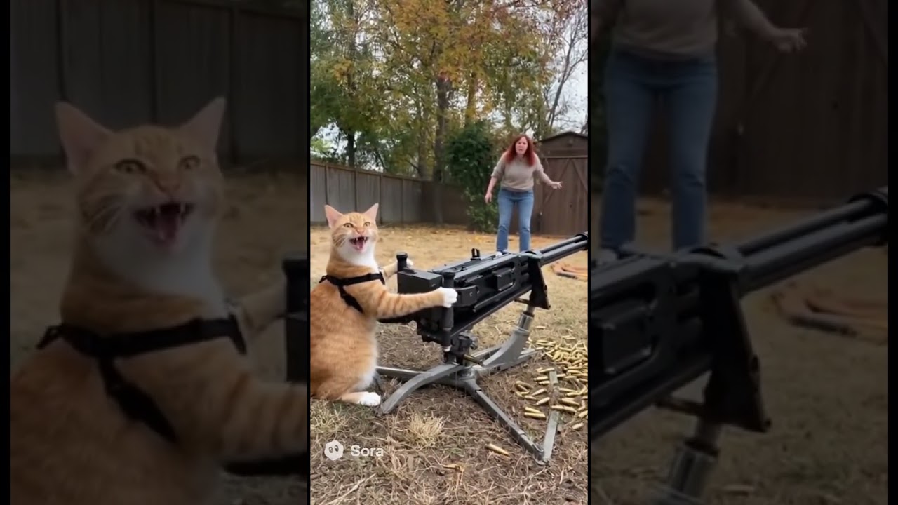 Naughty Cat Firing a Minigun 😱