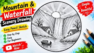 Information Beautiful Mountain & Waterfall Scenery Drawing ✨ | Easy Pencil Sketch | Step by Step News