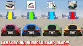 Lamborghini Huracán Jump in Extreme Car Driving, Forza Horizon 5, GTA 5 and Car Parking Multiplayer screenshot 4