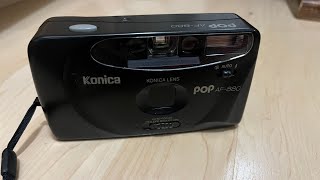 Konica POP AF-880 old photo camera 35mm filmroll shooting red eye reduction auto focus device test