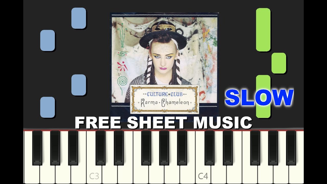 SLOW piano tutorial "KARMA CHAMELEON" by culture Club, 1983, with free sheet music (pdf)