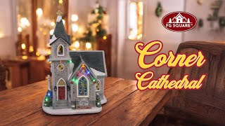 Corner Cathedral Elegant FG Square Lighted Christmas Village Church