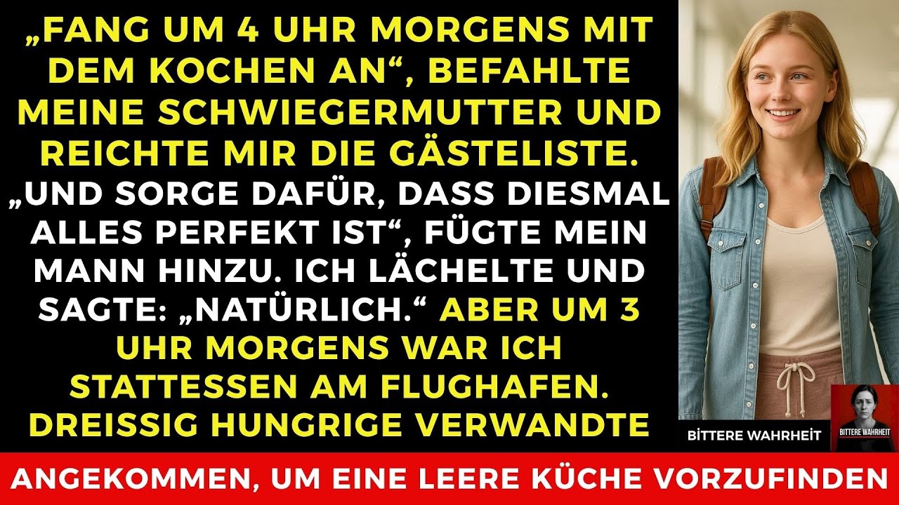 Die Schwiegermutter zwang mich, für 30 Leute zu kochen – also flog ich weg