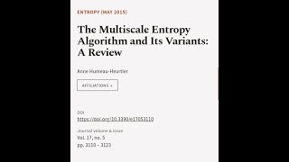 The Multiscale Entropy Algorithm and Its Variants: A Review | RTCL.TV