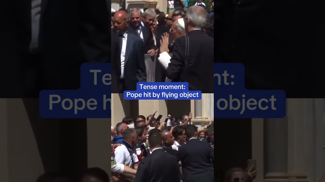 Tense moment as Pope Leo XIV hit by flying object