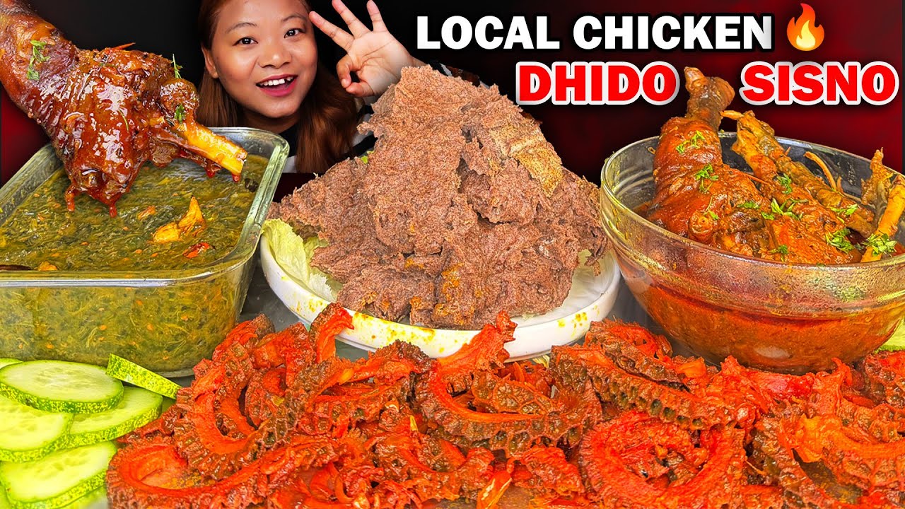 🔥Eating Authentic Nepali Dhido with 🌱Sisno & Local Chicken Curry 🥵 Spicy Buff Honeycomb Curry 