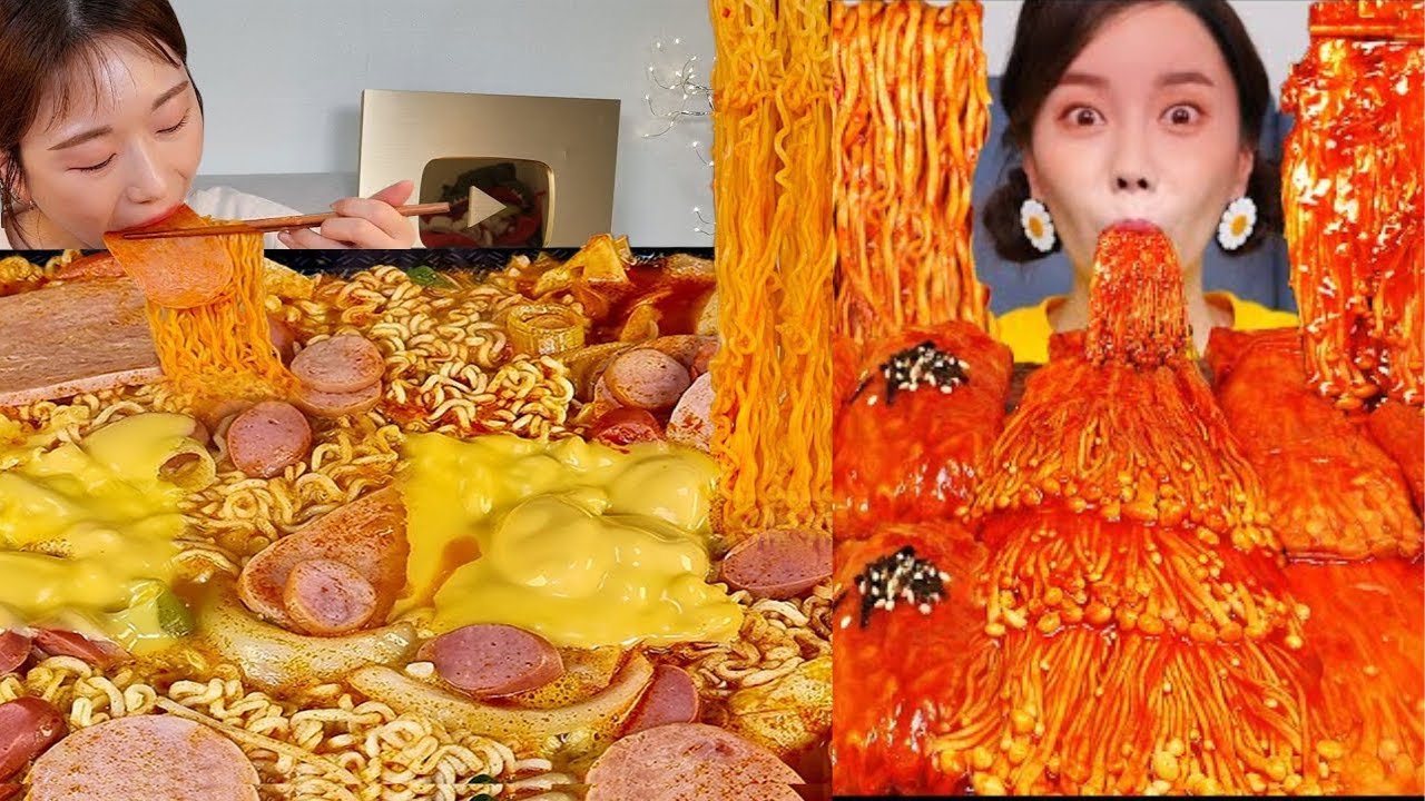 [Mukbang ASMR] Best Combo 🔥 Buldak Wrap & Enoki Mushroom Rice Paper ...