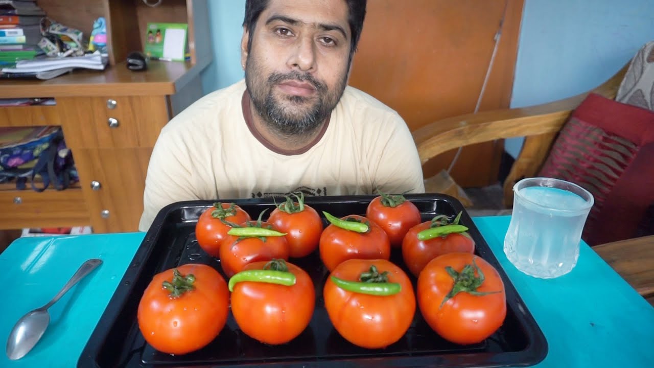 eating show with sound Eating raw tomato YouTube