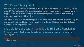 Information Fixing Unexpected Paragraph Text Color Change on input Focus with CSS will-change Guide