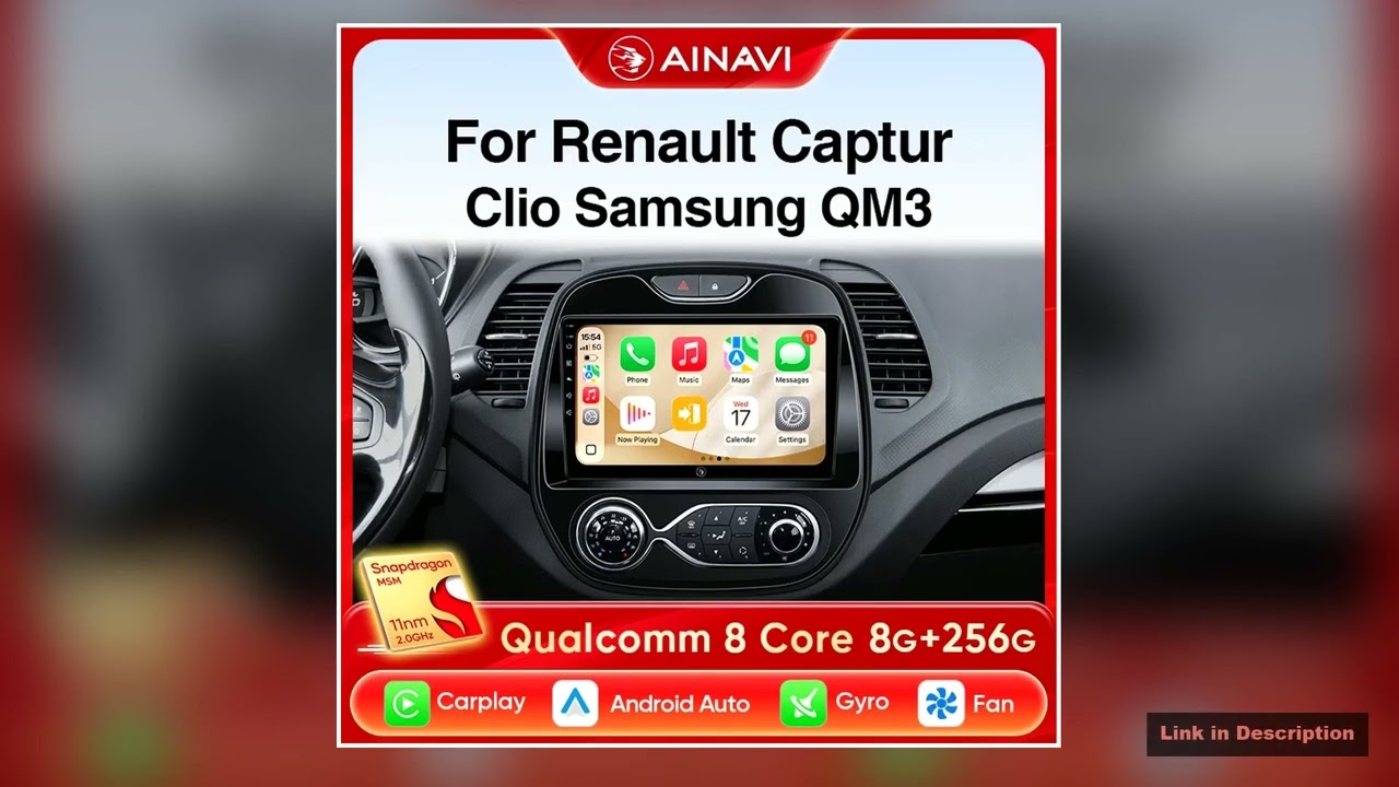Ainavi Car Radio For Renault Captur Kaptur Clio 2014 2015 2016 2017 2018 2019 Samsung QM3 Wireless