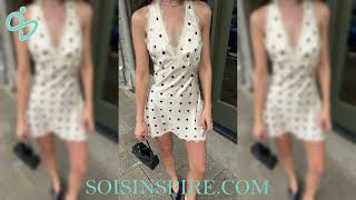 Polka Dot Halter Mini Dress with Lace Trim