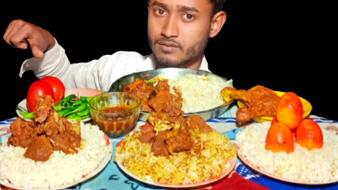 ASMR SPICY MUTTON CURRY AND RICE, EGG CURRY AND RICE, WITH KACCHI