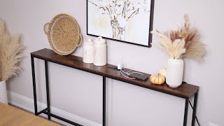 Superjare Console Table With Charging Station, 63 Narrow Entryway Table - Vintage Brown