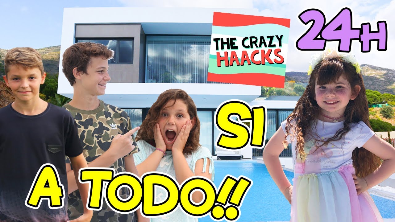 24 HORAS diciendo SÍ a TODO 😱 Voy a la MANSIÓN THE CRAZY HAACKS  👉 RETO Y FIESTA YOUTUBER