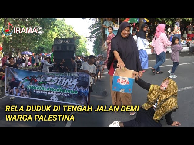 NIA DIRGHA DUDUK DI TENGAH KERAMEAN CAR FREE DAY DEMI MINTA DONASI UNTUK WARGA PALESTINA #savegaza class=