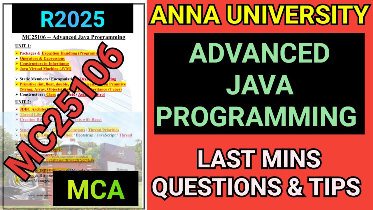 Advanced Java Programming MCA Last Mins Questions💯 | MC25106 Advanced Java Programming| Java | R2025