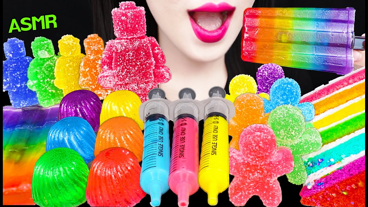 ASMR RAINBOW FOODS *EDIBLE LEGO, ICE CREAM POP, JELLO SHOOTER 먹는 레고, 아이스크림 팝, 젤로 슈터 먹방 MUKBANG