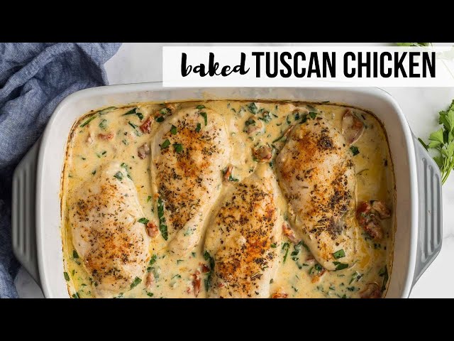 EASY Baked Tuscan Chicken - made in ONE pan! | The Recipe Rebel class=