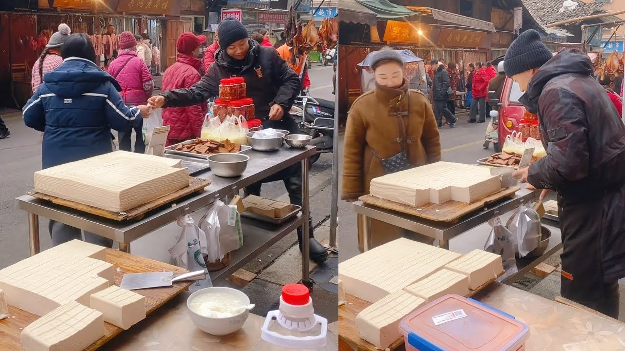 The stall sells tofu, which is freshly made and sold on January 18st.