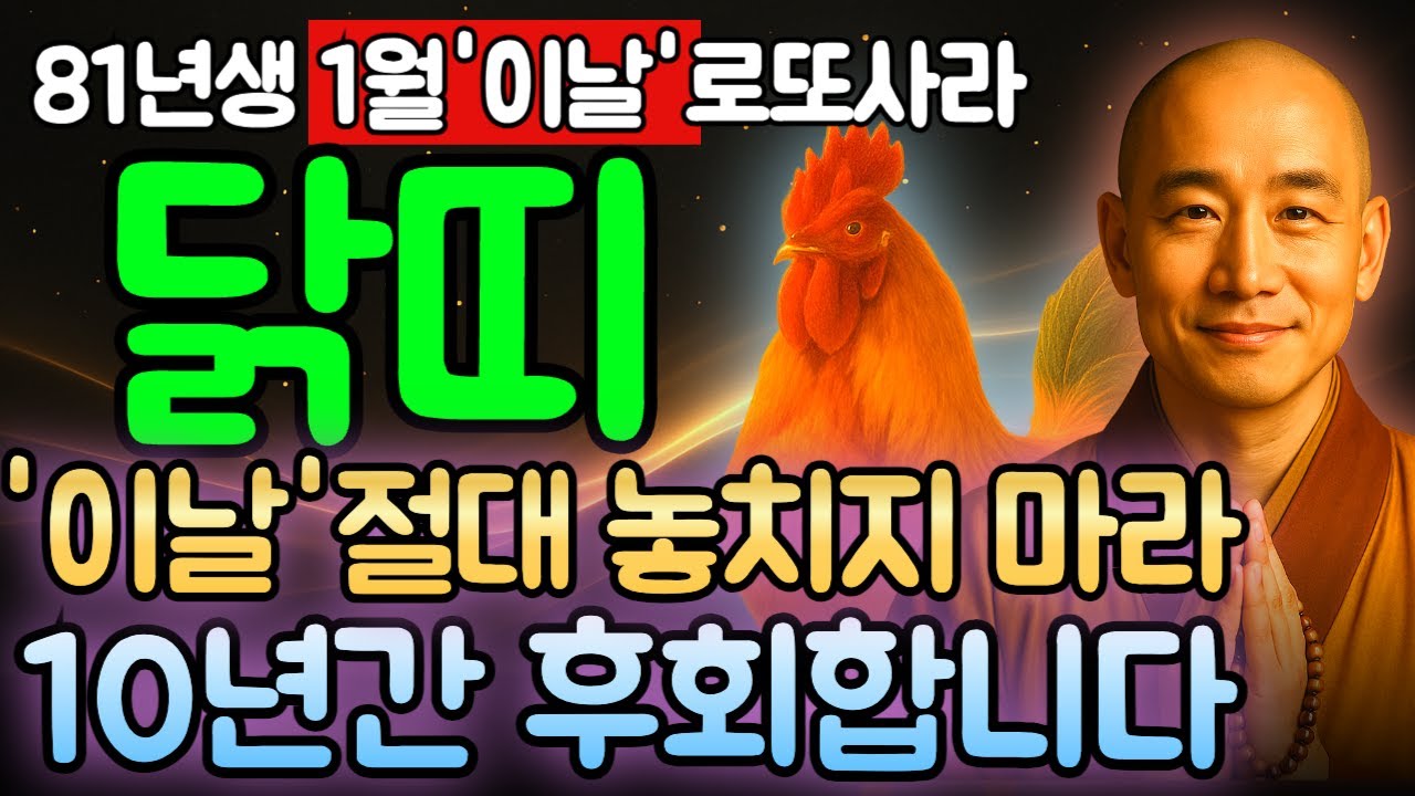 1981년생 닭띠 신유년생 2026년 1월 45세 운세 신이 돕는다! 부자 될 팔자 작동하고 돈 쏟아지는 한 달, 닭띠 평생 대운 타는 재물 파도 지금 확인하세요.