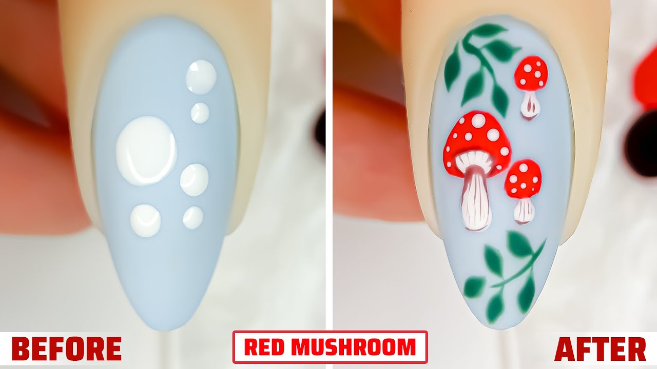 Red Mushroom Nail Art Tutorial For Beginners 💖 Easy Nail Art 💅 Leem Nails