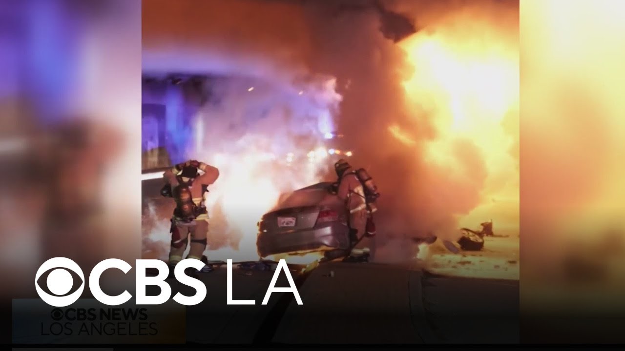 Fiery crash in Long Beach leaves 4 dead - YouTube