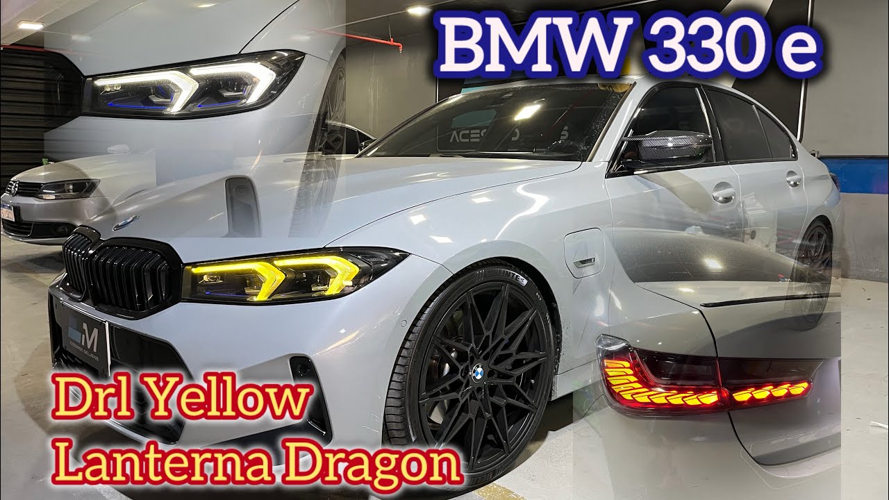 BMW 330e yellow drl + lanterna led dragon animal - YouTube