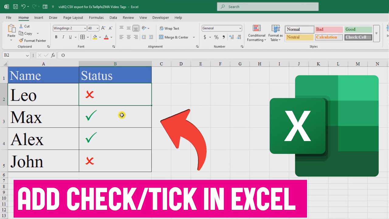 How to Add Colorful Check Mark or Tick Mark Symbol in Excel ...