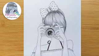 Easy Way to Draw a Girl is holding the camera || pencil sketch || How to draw a girl taking a photo