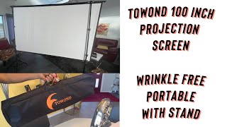 Towond 100 Inch Projector Screen with Stand, Portable, Non Wrinkle Polyester. Color Is Awesome!