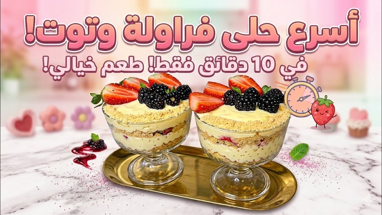 حلى الكاسات الملكي بالفراولة والتوت، 🍓 حلى بارد وسريع بدون فرن!