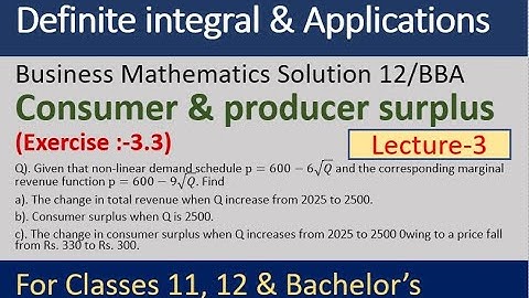 consumer and producer surplus | Business mathematics solutions for 12/BBA | math soluctions |