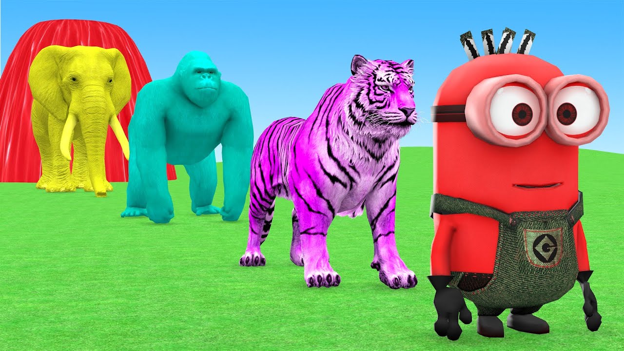 Long Slide Game With Elephant Gorilla Buffalo Hippopotamus Tiger 3d Animal Game Funny 3d Animals