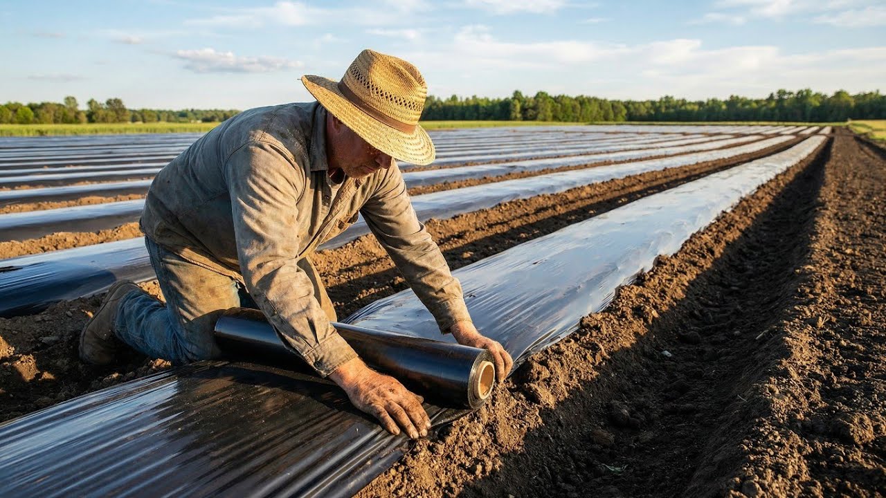 Loosening the soil with simple farming tools-Agriculture farming 