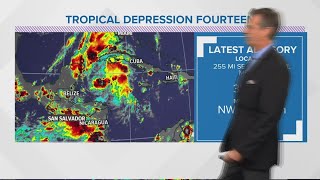 Tropical Storm Laura and Tropical Depression 14 track and spaghetti models (8/21 7pm)