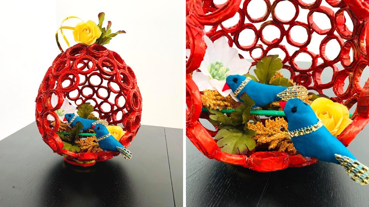 Make Beautiful bird house from Newspaper and handmade birds/ Easy