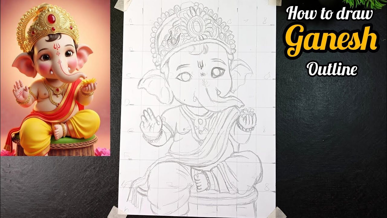How to draw little ganesh🥰|| outline drawing ||| step by step method 🤗|| Little ganesh Outline🤗|| 