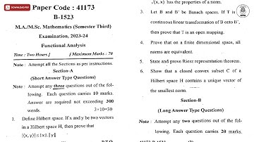 MA MSC 3RD SEM MATHEMATICS FOUNCTIONAL ANALYSIS 2024 | MJPRU