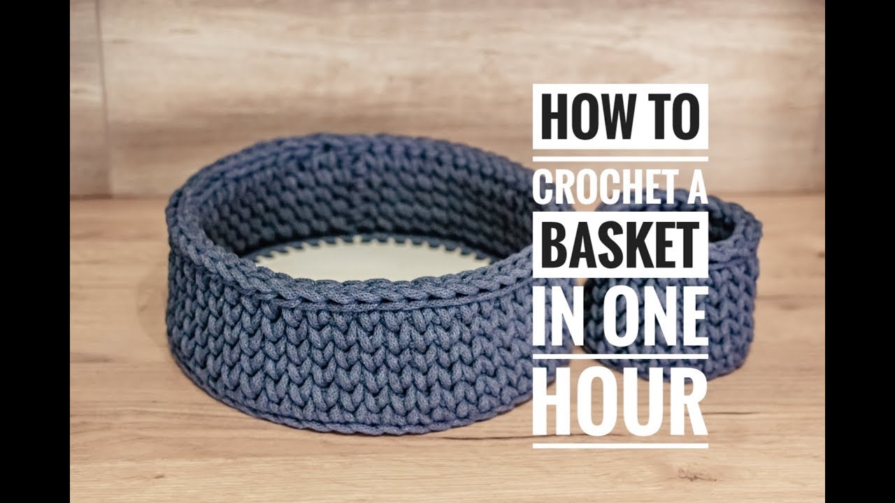 Crochet square basket with t-shirt yarn - tshirt yarn and crochet