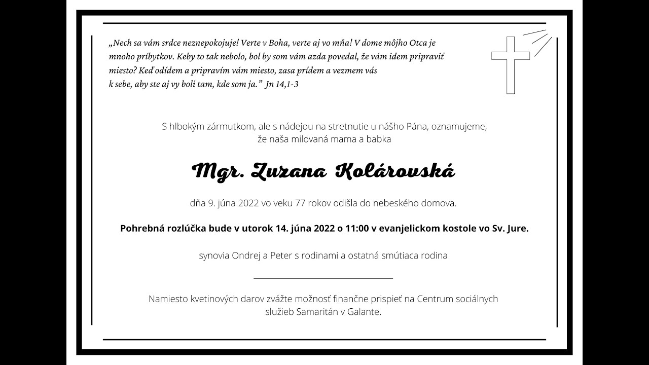 Posledná rozlúčka so sestrou farárkou Zuzanou Kolárovskou