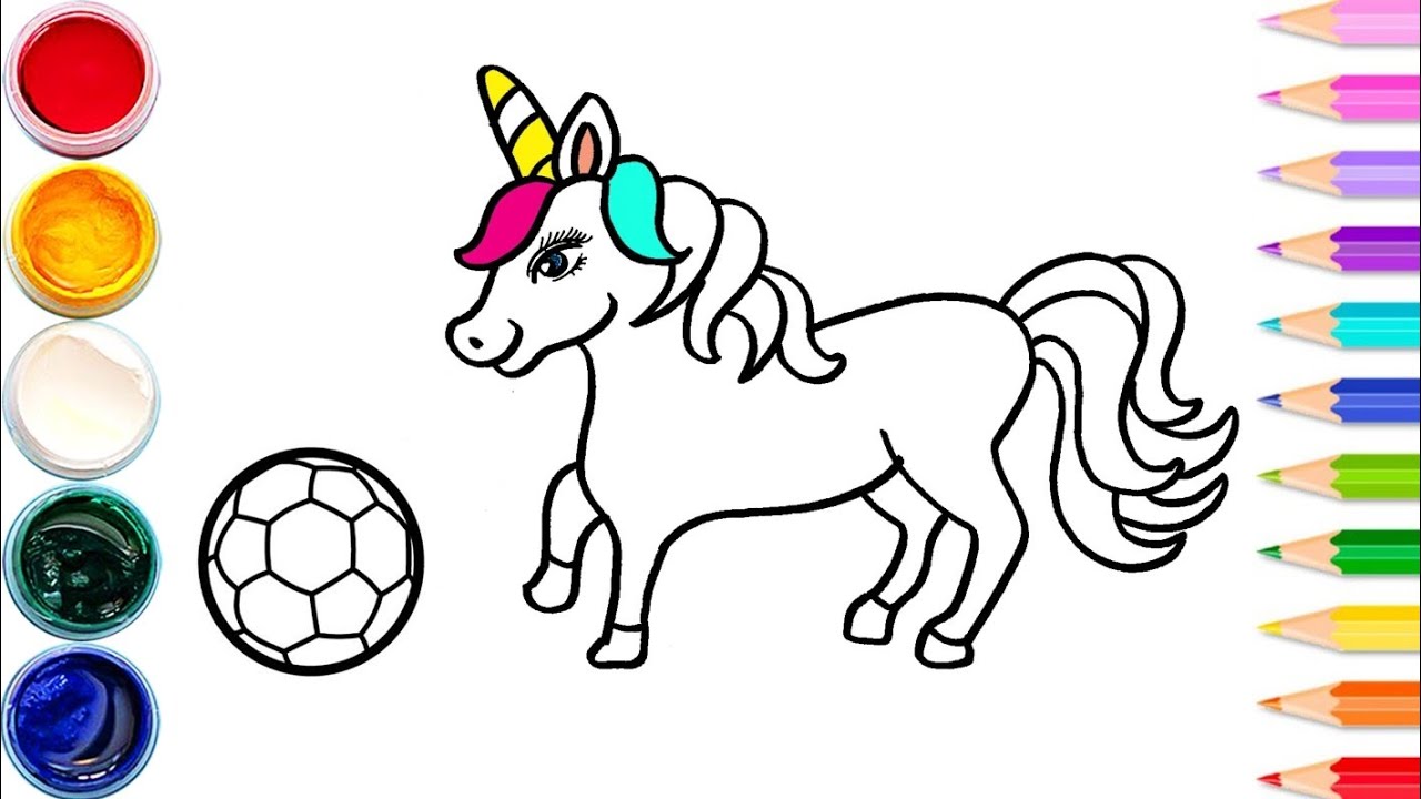 How to draw a cute unicorn playing Football 👑🦄💛💗 Painting, Coloring ...