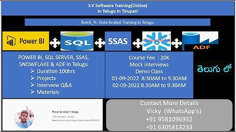 Batch 9 Power BI,SQL Server, SSAS, AZURE SQL, SNOWFLAKE and ADF  Training in Telugu Demo_#9581096932
